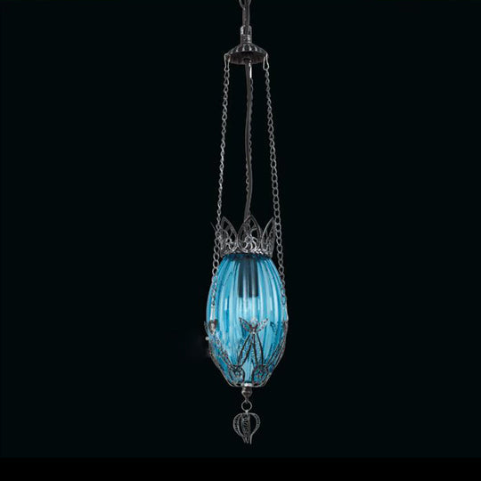 Vintage-Style Restaurant Pendant Light With Colored Glass Shade Blue