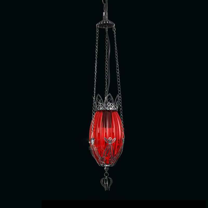 Vintage-Style Restaurant Pendant Light With Colored Glass Shade Red