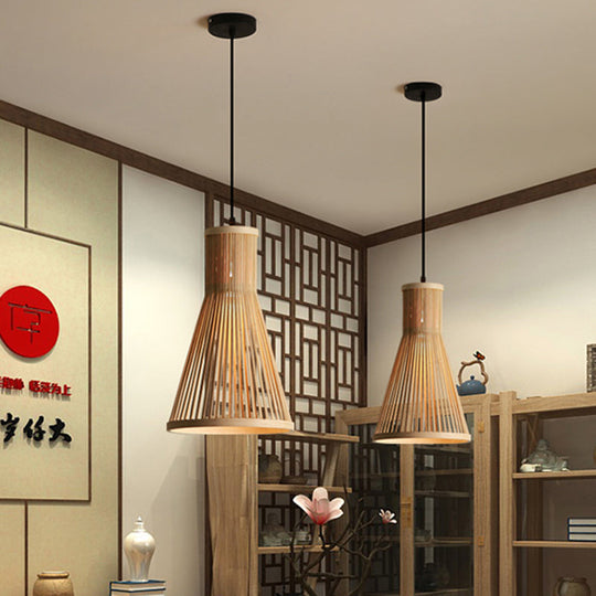 Modern Bamboo Cone Pendant Light Fixture - 16/18/23.5 H 1-Light Beige/Brown Down Lighting For Dining