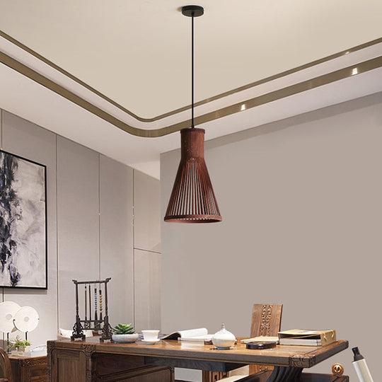 Modern Bamboo Cone Pendant Light Fixture - 16/18/23.5 H 1-Light Beige/Brown Down Lighting For Dining