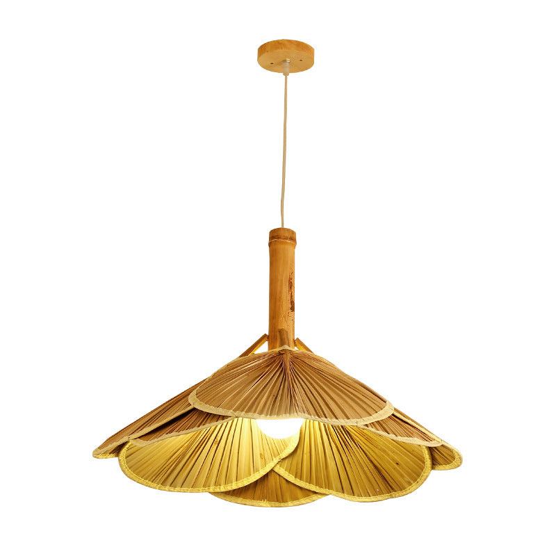 Bamboo Fan-Shaped Pendant Lamp with Wood Finish - Perfect for Dining Rooms, One Light Suspension