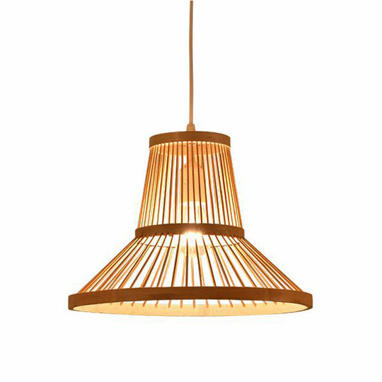 Modern Wood Pendant Lamp With Bamboo Cone Shade - 1 Light