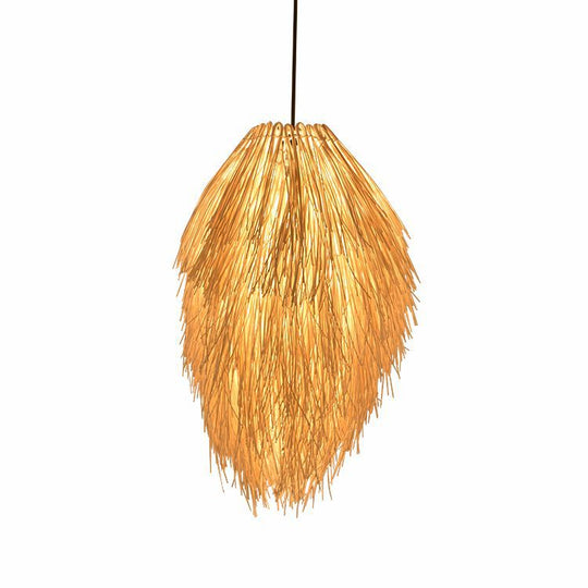 Bamboo Teardrop Hanging Pendant Light in Beige - Contemporary Style