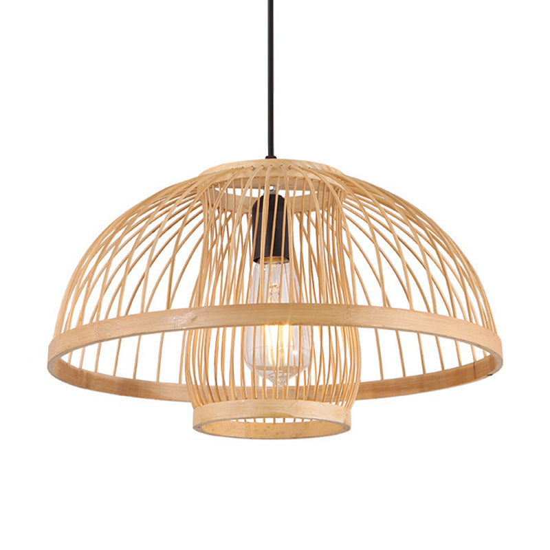 Hemispherical Bamboo Pendant Light: Asia 1-Light Beige Ceiling Fixture