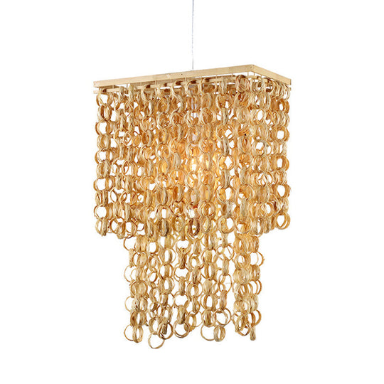 Contemporary Bamboo Pendant Light - 1-Light Down Lighting, Beige