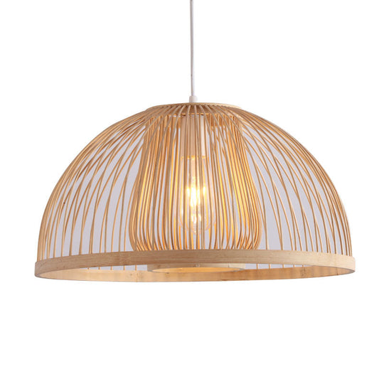 16"/19" Modern Bamboo Domed Ceiling Pendant Light - 1 Light Beige Hanging Lamp Kit