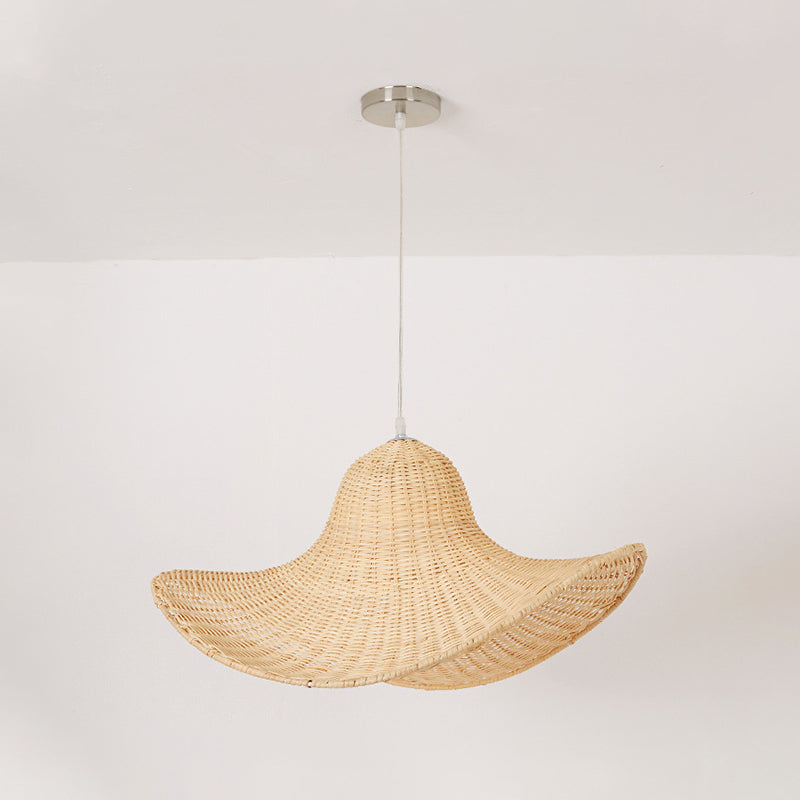 Modern Bamboo Hanging Pendant Lamp For Dining Room - Beige Cap Shape 1 Light