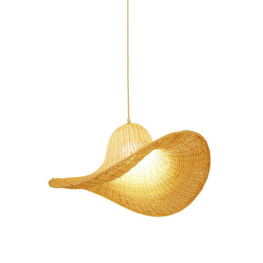 Modern Bamboo Hanging Pendant Lamp For Dining Room - Beige Cap Shape 1 Light