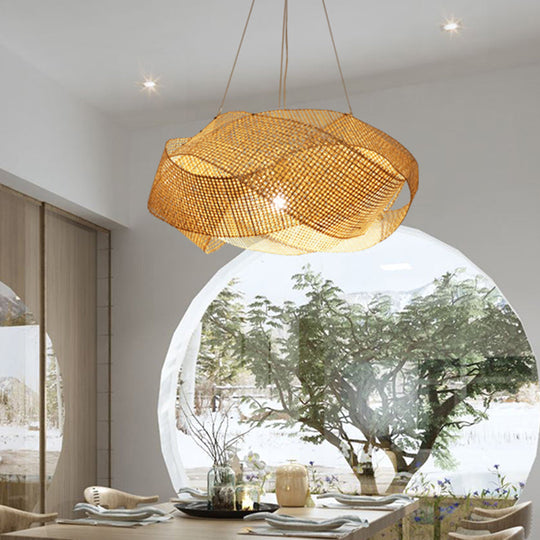 Modern Twist 16/19.5 Bamboo Pendant Light In Beige 1-Light Hanging Fixture