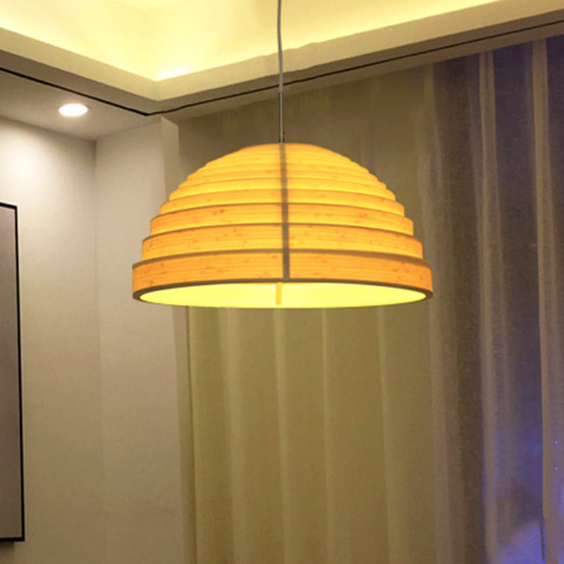 Modern Domed Pendant Light In Beige For Dining Room With Down Lighting