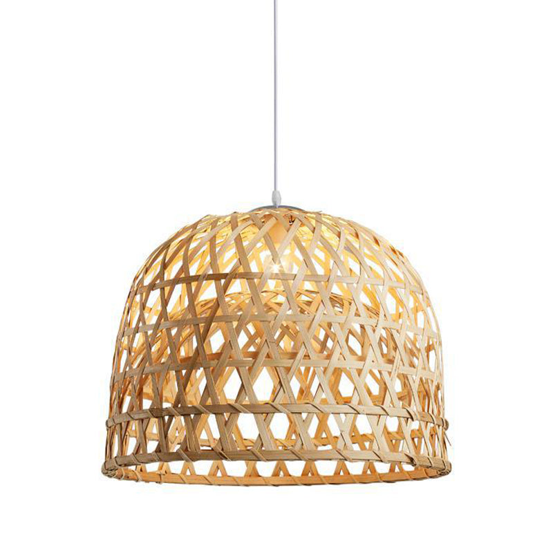 Modern Dome Bamboo Pendant Lighting 1 Light Ceiling Lamp - 14"/19.5" Diameter - Beige - Dining Room