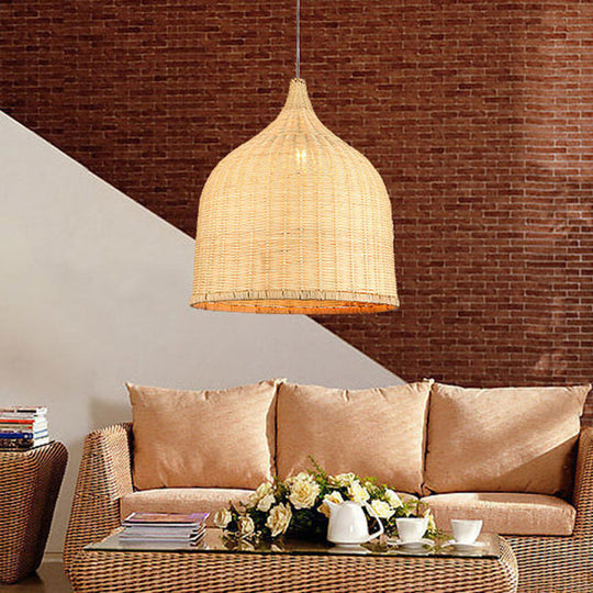 Modern Beige Bamboo Pendant Lamp - 11"/14"/18" W - 1 Light - Living Room Ceiling Light - Hanging Fixture