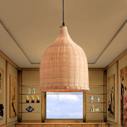 Modern Beige Bamboo Pendant Lamp - 11"/14"/18" W - 1 Light - Living Room Ceiling Light - Hanging Fixture