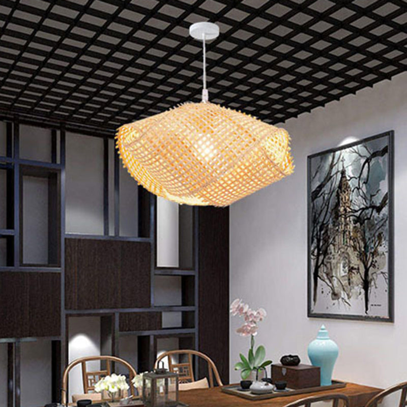 Bamboo Swirl Drop Pendant Light Fixture - 1-Light Beige Asia Design For Dining Room (14 16 18 Width)