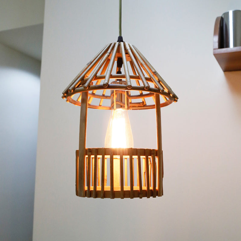 Bamboo Pavilion Pendant Lamp: Asian-Inspired 1-Light Hanging Kit For Dining Room