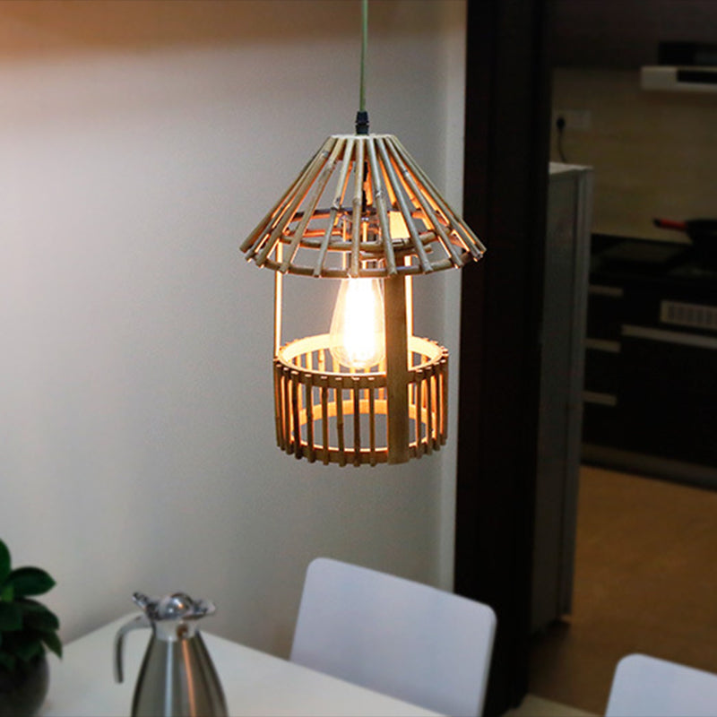 Bamboo Pavilion Pendant Lamp: Asian-Inspired 1-Light Hanging Kit For Dining Room