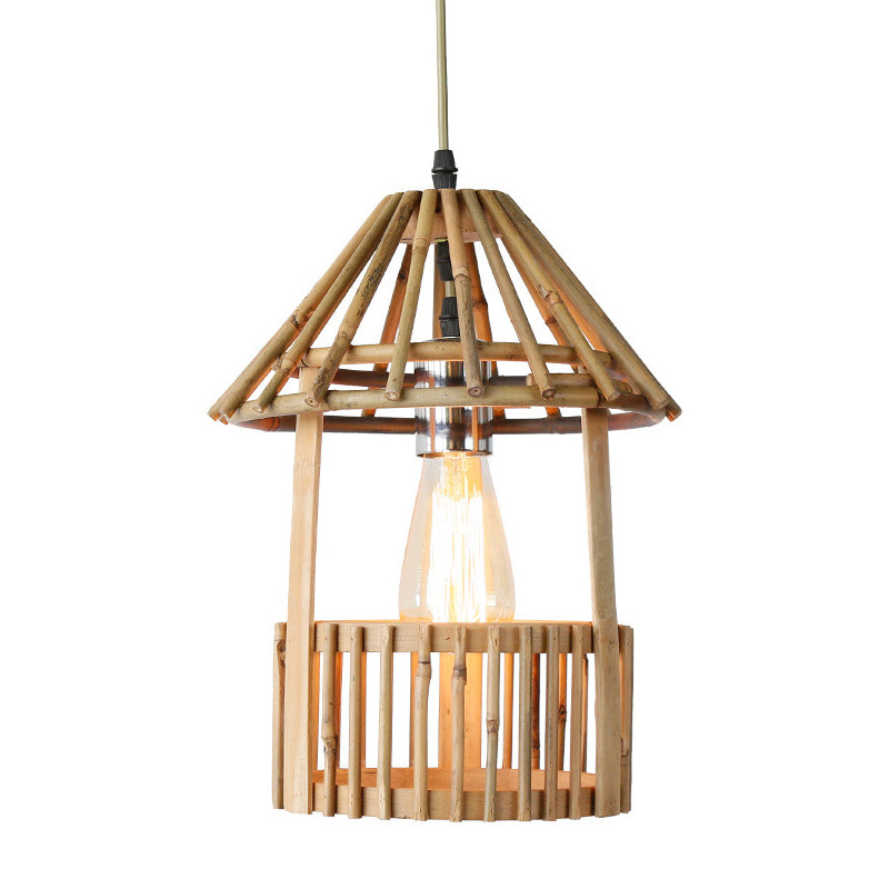 Bamboo Pavilion Pendant Lamp: Asian-Inspired 1-Light Hanging Kit For Dining Room