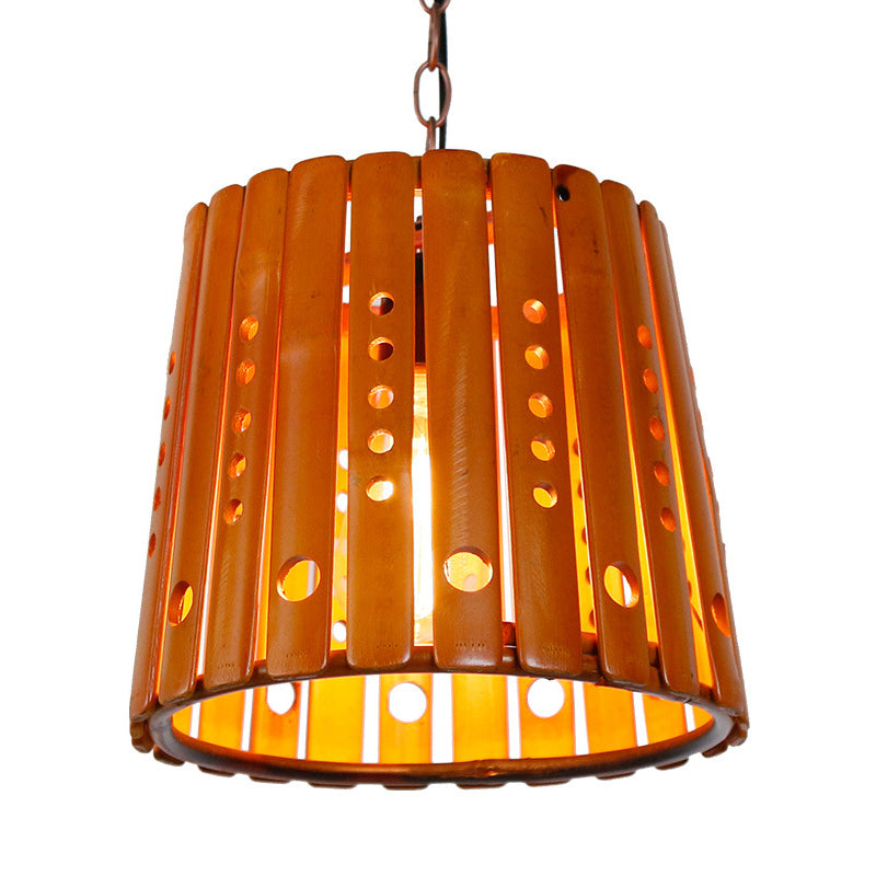 Contemporary Bamboo Pendant Lamp with Slatted Design - Brown