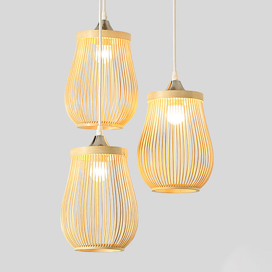 Bamboo Pawpaw Pendant Light - Contemporary Beige Dining Room Ceiling Fixture