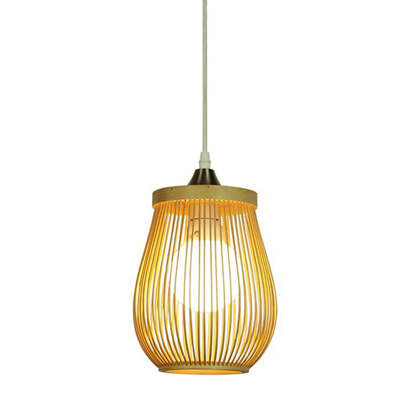 Bamboo Pawpaw Pendant Light - Contemporary Beige Dining Room Ceiling Fixture