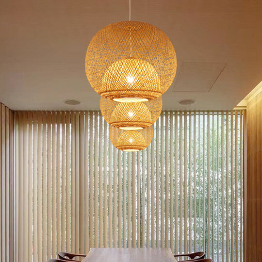 Bamboo Modern Pendant Light with Globe Shade for Dining Room - 14"/18"/21.5" Sizes Available