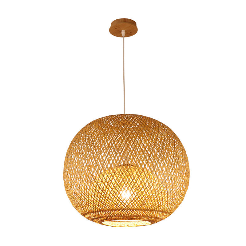 Bamboo Modern Pendant Light with Globe Shade for Dining Room - 14"/18"/21.5" Sizes Available