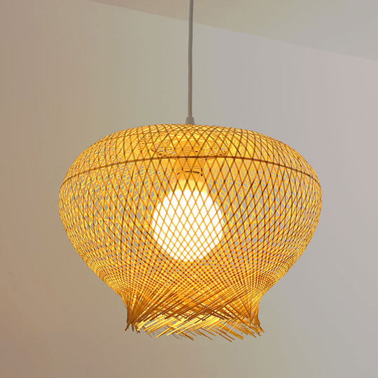 Modern Bamboo Pendant Lighting - Nest Shaped Beige 1 Light Ideal For Dining Rooms