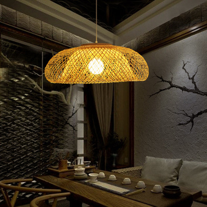 Bamboo Pendant Light in Modern Style - 1 Light Hanging Lamp for Restaurant" (Available in 16.5", 20.5", and 24.5" Width, Beige Color)