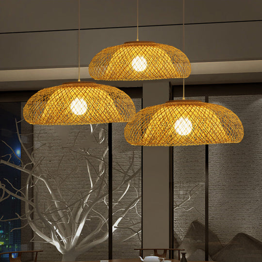 Bamboo Bowl Ceiling Pendant Light - Modern Style Hanging Lamp (16.5/20.5/24.5 Width) In Beige For