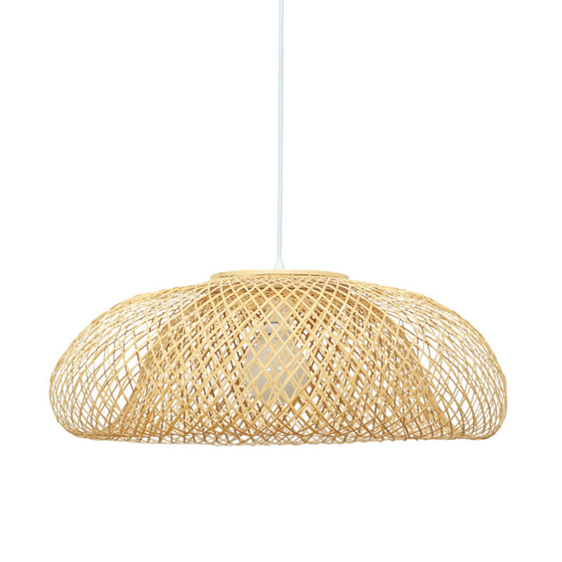 Bamboo Pendant Light in Modern Style - 1 Light Hanging Lamp for Restaurant" (Available in 16.5", 20.5", and 24.5" Width, Beige Color)