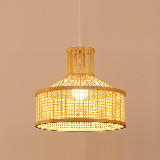 Round Bamboo Pendant Ceiling Light in Beige for Dining Room Decor