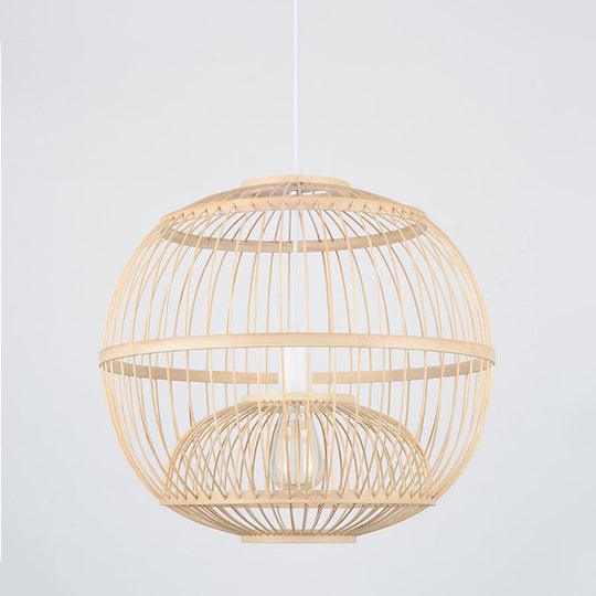 Bamboo Globe Dining Room Pendant Light Fixture - 14"/16" Dia, 1 Light, Modern Style, Beige