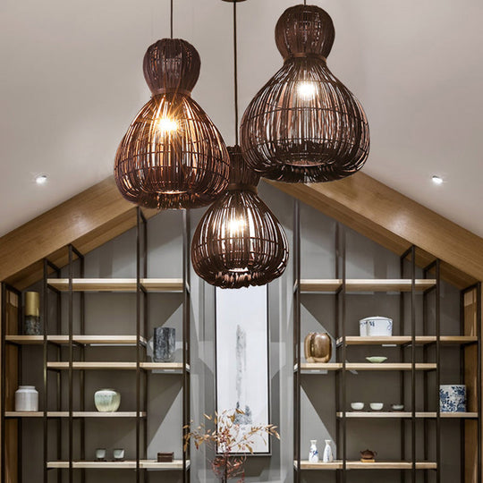 Simple Bamboo Tapered Ceiling Pendant Lamp - 8/12/16 Width 1-Light Coffee Hanging For Indoor Use