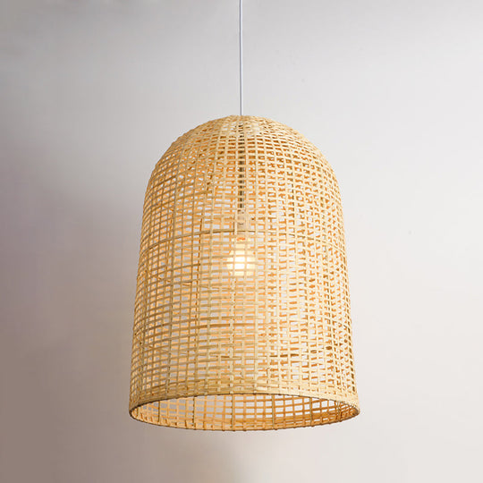 Bamboo Suspension Pendant Light: Contemporary 1 Light Dining Room Hanging Lamp In Beige