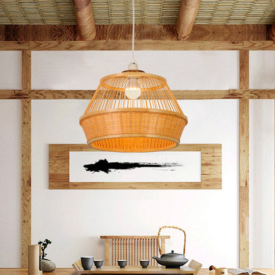 Beige Bamboo Pendant Ceiling Light - Asian Style Dining Room Fixture