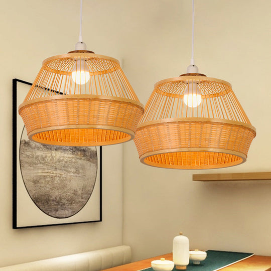 Beige Bamboo Pendant Ceiling Light - Asian Style Dining Room Fixture