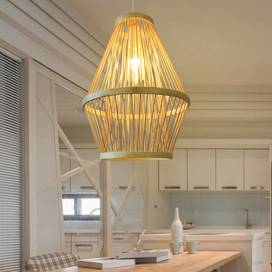 Bamboo Curved Pendant Light - Modern 1-Light Fixture For Dining Room Wood