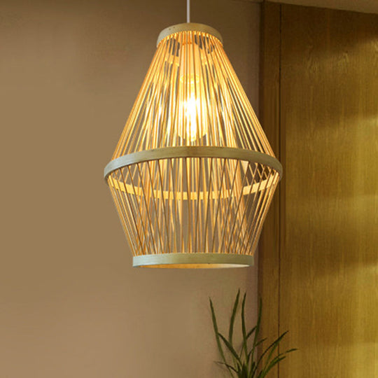 Modern Curved Bamboo Pendant Light Fixture for Dining Room - 1 Light Wood Hanging Lamp