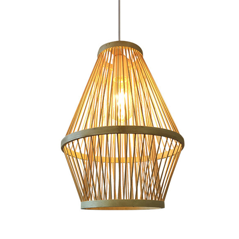 Modern Curved Bamboo Pendant Light Fixture for Dining Room - 1 Light Wood Hanging Lamp