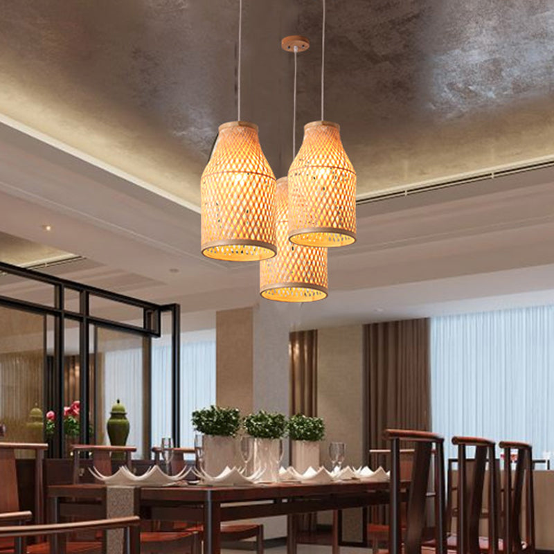 Modern Beige Bottle Pendant Ceiling Light with Bamboo Hanging Lamp Kit - Indoor Use