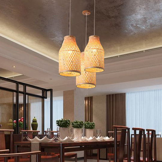 Modern Beige Bottle Pendant Ceiling Light with Bamboo Hanging Lamp Kit - Indoor Use