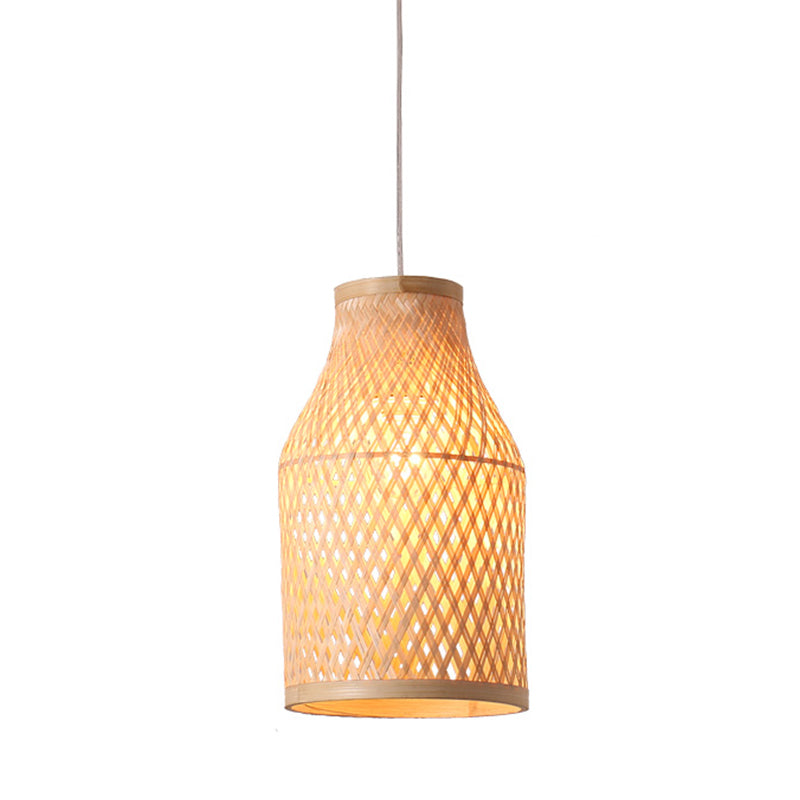 Modern Beige Bottle Pendant Ceiling Light with Bamboo Hanging Lamp Kit - Indoor Use