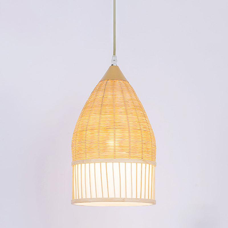 1-Light Asia Beige Pendant Lamp With Bamboo Shade For Dining Room Ceiling