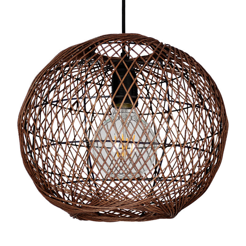 Bamboo Globe Pendant Light Fixture - Modern Coffee Lamp For Indoor