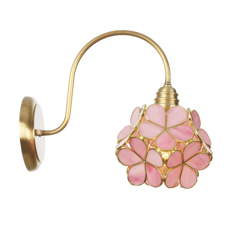 Minimalist Floral Metal Wall Sconce With Colorful Glass Shade For Living Room Lighting