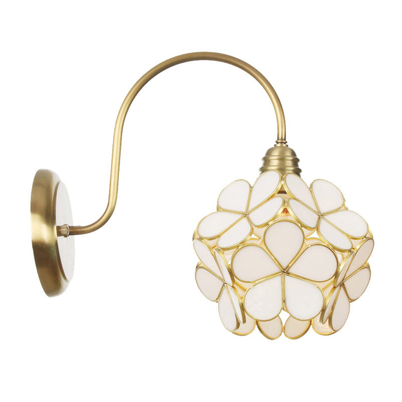 Minimalist Floral Metal Wall Sconce With Colorful Glass Shade For Living Room Lighting