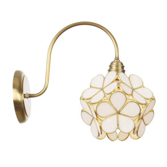 Minimalist Floral Metal Wall Sconce With Colorful Glass Shade For Living Room Lighting