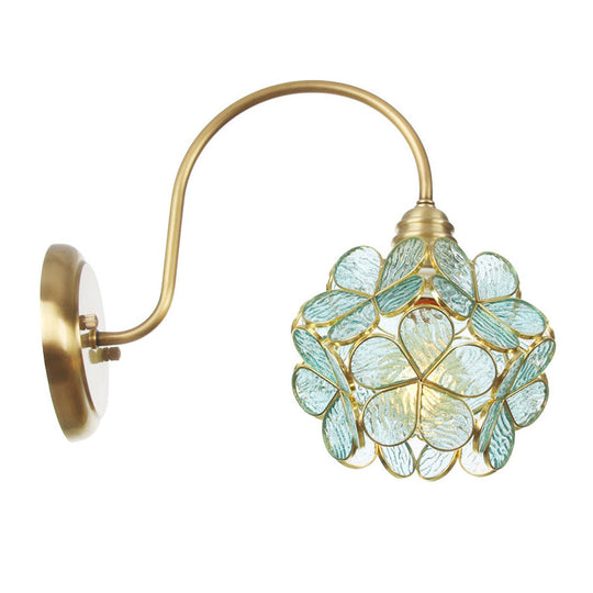 Minimalist Floral Metal Wall Sconce With Colorful Glass Shade For Living Room Lighting Green