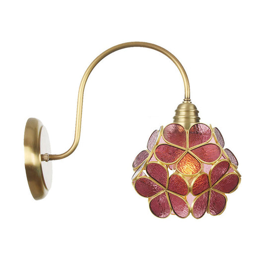 Minimalist Floral Metal Wall Sconce With Colorful Glass Shade For Living Room Lighting Purple