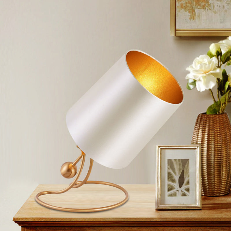 Gold Metallic Barrel Task Lamp - Contemporary Bedside Desk Lighting With 1 Light